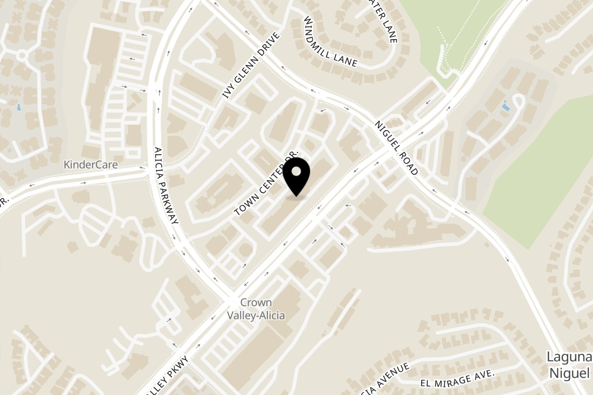 Map showing the location of The Bistro K on 30100 Town Center Dr in Laguna Niguel
